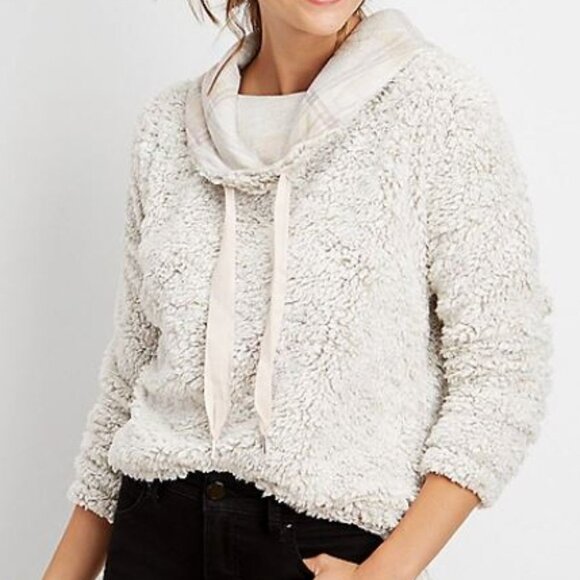 Maurices Sherpa Pullover Cowl Neck Oatmeal Gray Size XXL - Picture 2 of 8